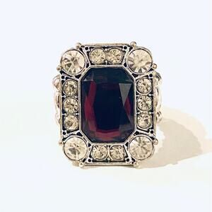 Silver Stretch Ring with Red Stone